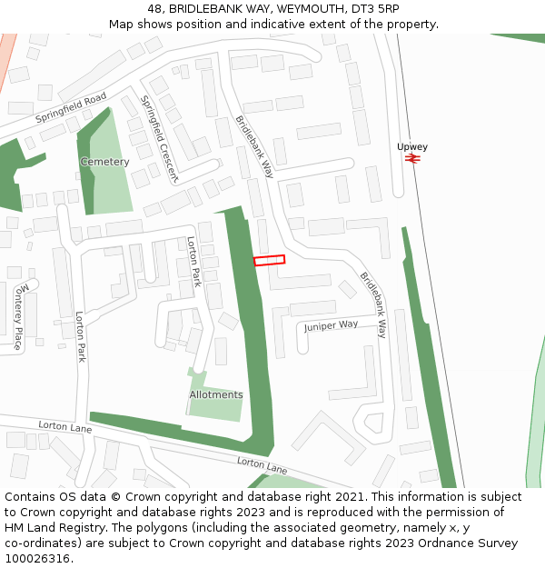 48, BRIDLEBANK WAY, WEYMOUTH, DT3 5RP: Location map and indicative extent of plot