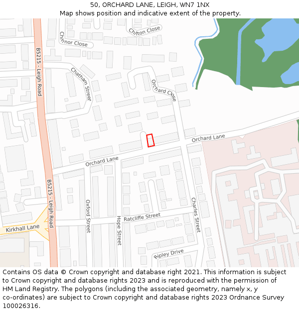 50, ORCHARD LANE, LEIGH, WN7 1NX: Location map and indicative extent of plot