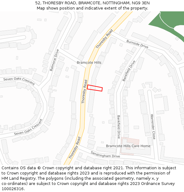 52, THORESBY ROAD, BRAMCOTE, NOTTINGHAM, NG9 3EN: Location map and indicative extent of plot