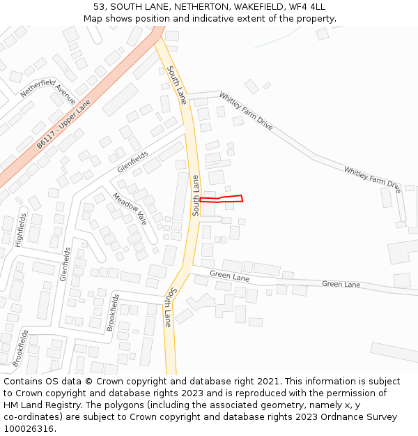 53, SOUTH LANE, NETHERTON, WAKEFIELD, WF4 4LL: Location map and indicative extent of plot