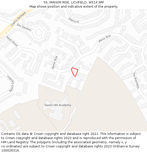 55, MANOR RISE, LICHFIELD, WS14 9RF: Location map and indicative extent of plot