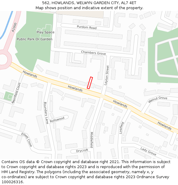562, HOWLANDS, WELWYN GARDEN CITY, AL7 4ET: Location map and indicative extent of plot
