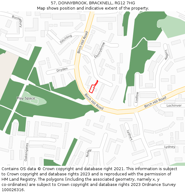 57, DONNYBROOK, BRACKNELL, RG12 7HG: Location map and indicative extent of plot