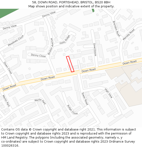58, DOWN ROAD, PORTISHEAD, BRISTOL, BS20 8BH: Location map and indicative extent of plot