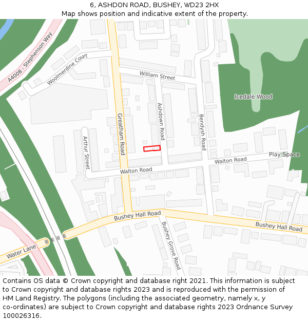 6, ASHDON ROAD, BUSHEY, WD23 2HX: Location map and indicative extent of plot