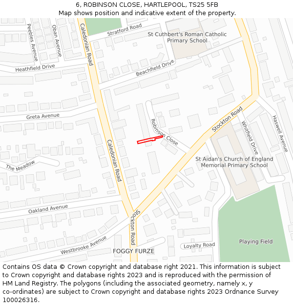 6, ROBINSON CLOSE, HARTLEPOOL, TS25 5FB: Location map and indicative extent of plot