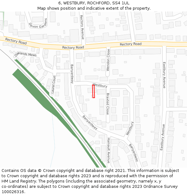 6, WESTBURY, ROCHFORD, SS4 1UL: Location map and indicative extent of plot