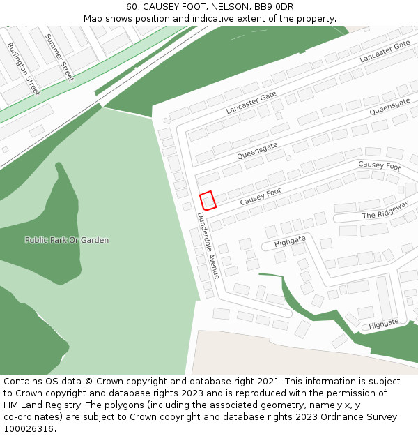 60, CAUSEY FOOT, NELSON, BB9 0DR: Location map and indicative extent of plot