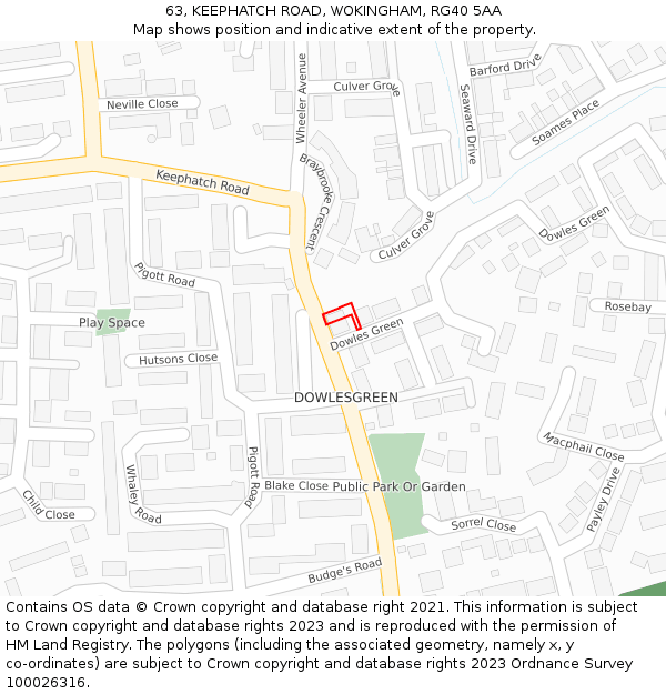 63, KEEPHATCH ROAD, WOKINGHAM, RG40 5AA: Location map and indicative extent of plot