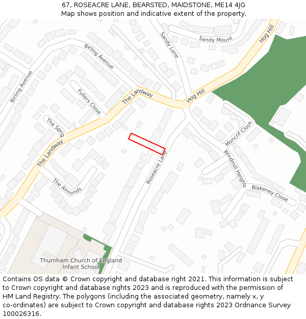 67, ROSEACRE LANE, BEARSTED, MAIDSTONE, ME14 4JG: Location map and indicative extent of plot