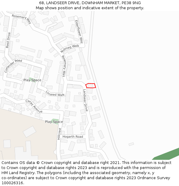 68, LANDSEER DRIVE, DOWNHAM MARKET, PE38 9NG: Location map and indicative extent of plot