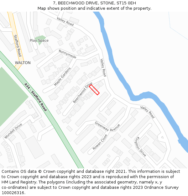 7, BEECHWOOD DRIVE, STONE, ST15 0EH: Location map and indicative extent of plot