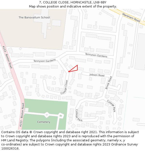 7, COLLEGE CLOSE, HORNCASTLE, LN9 6BY: Location map and indicative extent of plot