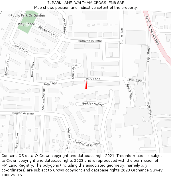 7, PARK LANE, WALTHAM CROSS, EN8 8AB: Location map and indicative extent of plot
