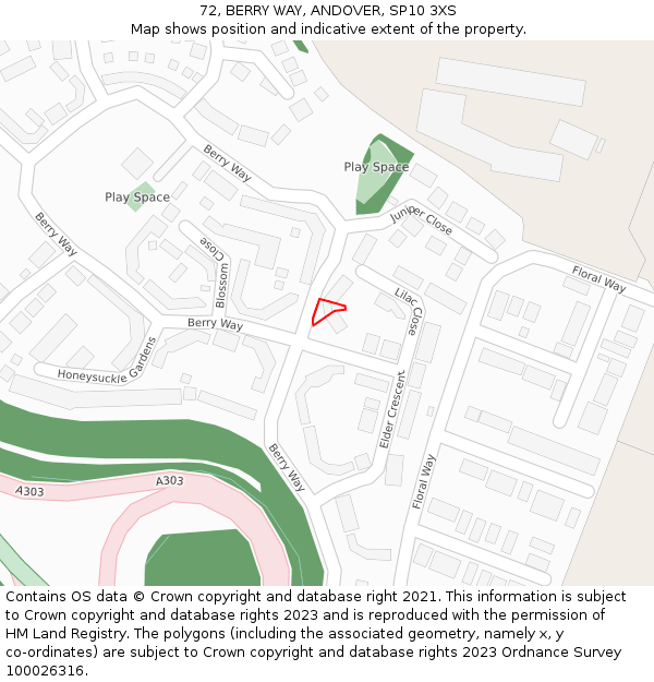 72, BERRY WAY, ANDOVER, SP10 3XS: Location map and indicative extent of plot