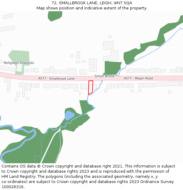 72, SMALLBROOK LANE, LEIGH, WN7 5QA: Location map and indicative extent of plot