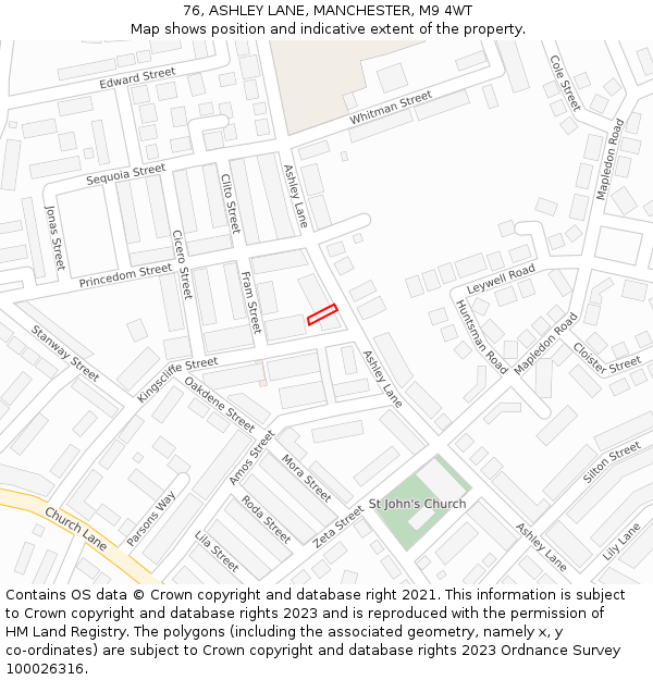 76, ASHLEY LANE, MANCHESTER, M9 4WT: Location map and indicative extent of plot