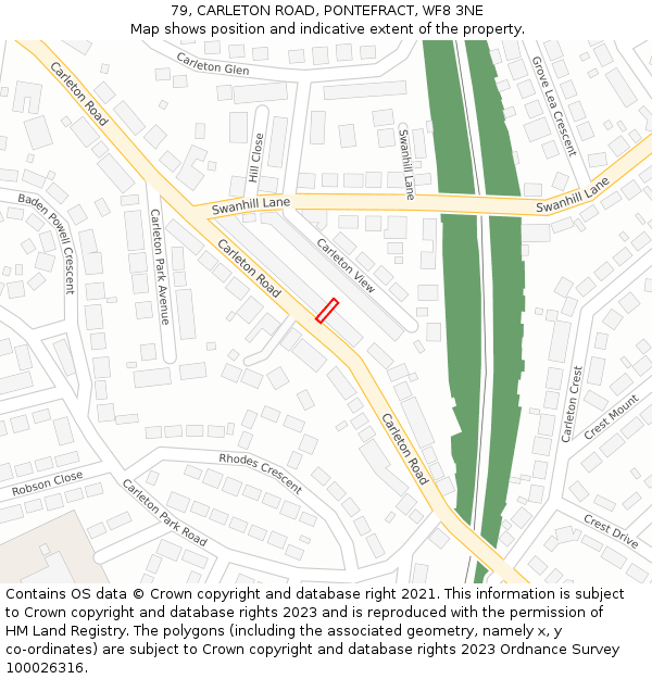 79, CARLETON ROAD, PONTEFRACT, WF8 3NE: Location map and indicative extent of plot