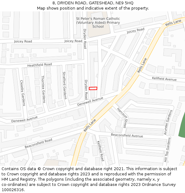 8, DRYDEN ROAD, GATESHEAD, NE9 5HQ: Location map and indicative extent of plot