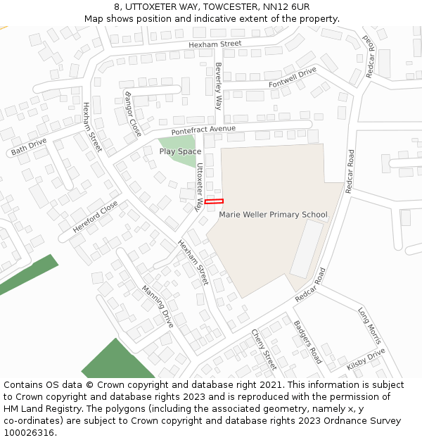 8, UTTOXETER WAY, TOWCESTER, NN12 6UR: Location map and indicative extent of plot
