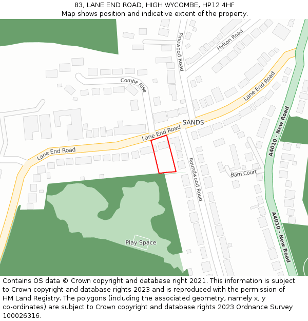 83, LANE END ROAD, HIGH WYCOMBE, HP12 4HF: Location map and indicative extent of plot