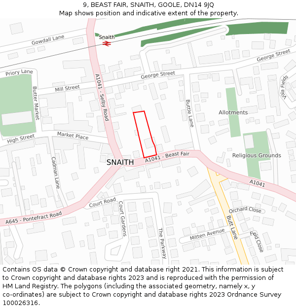 9, BEAST FAIR, SNAITH, GOOLE, DN14 9JQ: Location map and indicative extent of plot