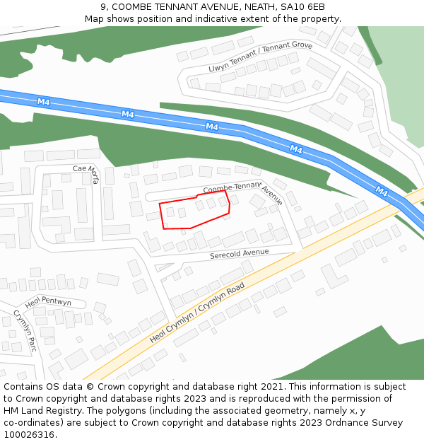 9, COOMBE TENNANT AVENUE, NEATH, SA10 6EB: Location map and indicative extent of plot