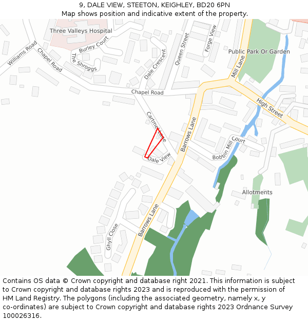 9, DALE VIEW, STEETON, KEIGHLEY, BD20 6PN: Location map and indicative extent of plot