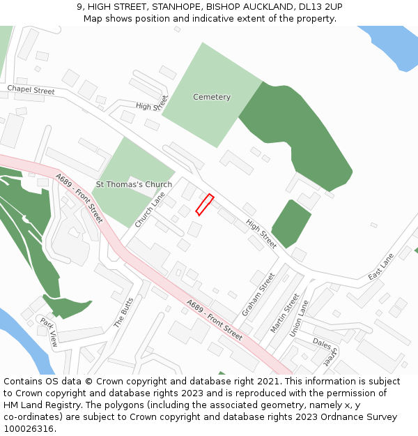 9, HIGH STREET, STANHOPE, BISHOP AUCKLAND, DL13 2UP: Location map and indicative extent of plot