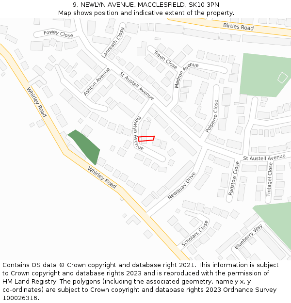 9, NEWLYN AVENUE, MACCLESFIELD, SK10 3PN: Location map and indicative extent of plot