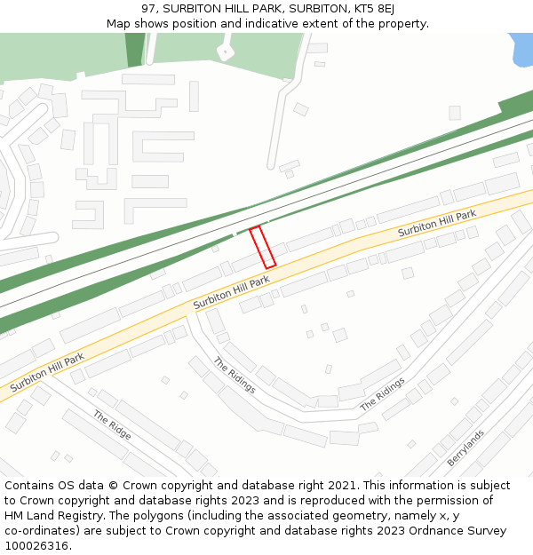 97, SURBITON HILL PARK, SURBITON, KT5 8EJ: Location map and indicative extent of plot