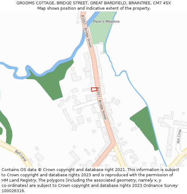 GROOMS COTTAGE, BRIDGE STREET, GREAT BARDFIELD, BRAINTREE, CM7 4SX: Location map and indicative extent of plot