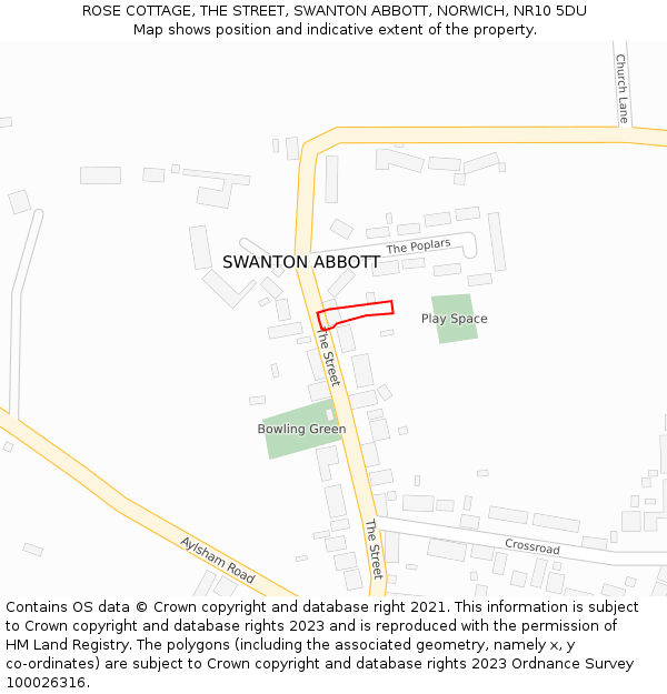 ROSE COTTAGE, THE STREET, SWANTON ABBOTT, NORWICH, NR10 5DU: Location map and indicative extent of plot