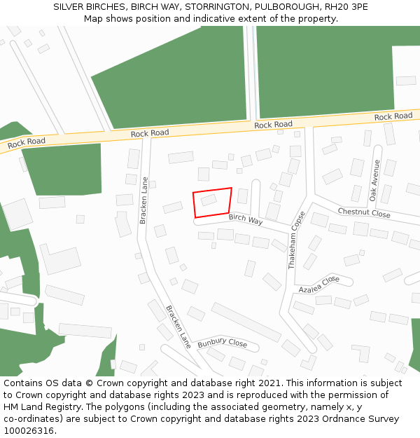 SILVER BIRCHES, BIRCH WAY, STORRINGTON, PULBOROUGH, RH20 3PE: Location map and indicative extent of plot