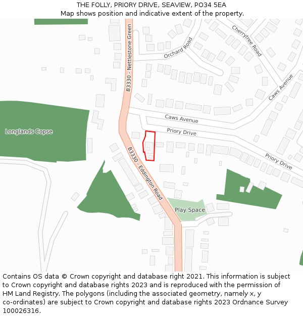 THE FOLLY, PRIORY DRIVE, SEAVIEW, PO34 5EA: Location map and indicative extent of plot