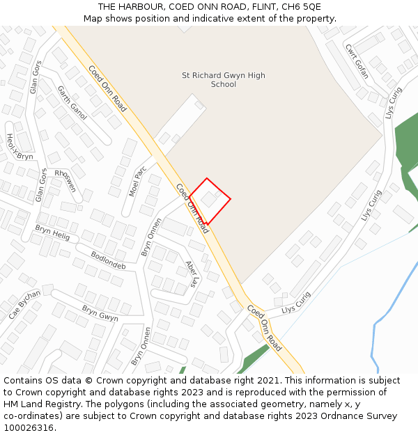 THE HARBOUR, COED ONN ROAD, FLINT, CH6 5QE: Location map and indicative extent of plot