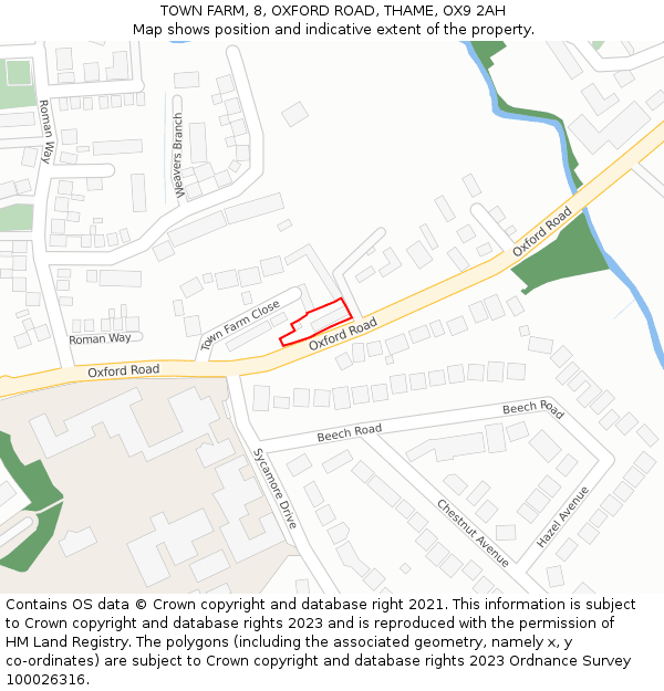 TOWN FARM, 8, OXFORD ROAD, THAME, OX9 2AH: Location map and indicative extent of plot