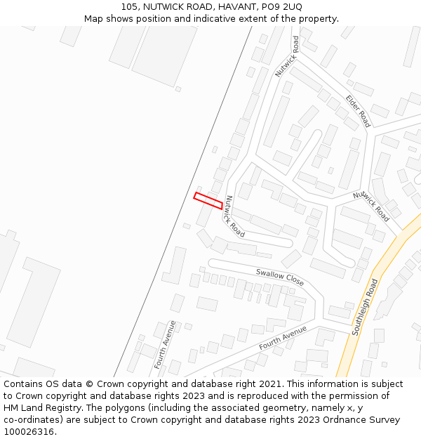 105, NUTWICK ROAD, HAVANT, PO9 2UQ: Location map and indicative extent of plot