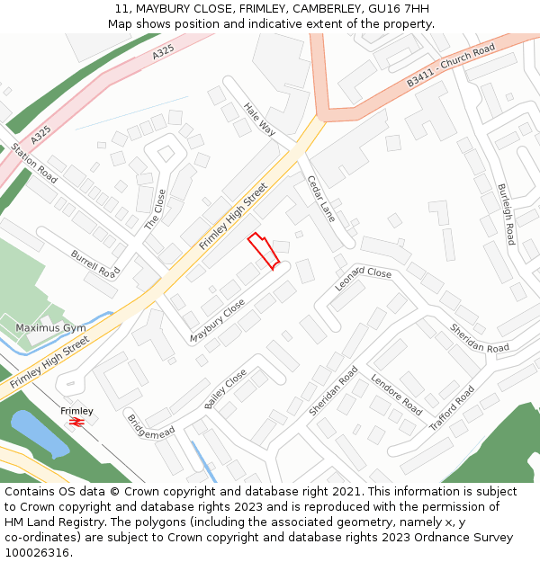 11, MAYBURY CLOSE, FRIMLEY, CAMBERLEY, GU16 7HH: Location map and indicative extent of plot