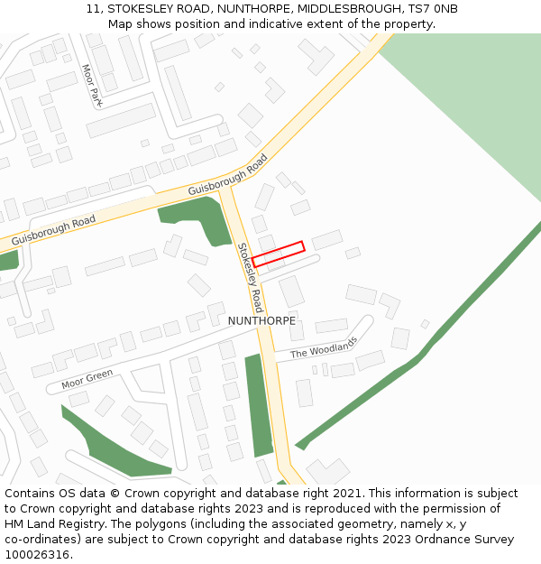 11, STOKESLEY ROAD, NUNTHORPE, MIDDLESBROUGH, TS7 0NB: Location map and indicative extent of plot