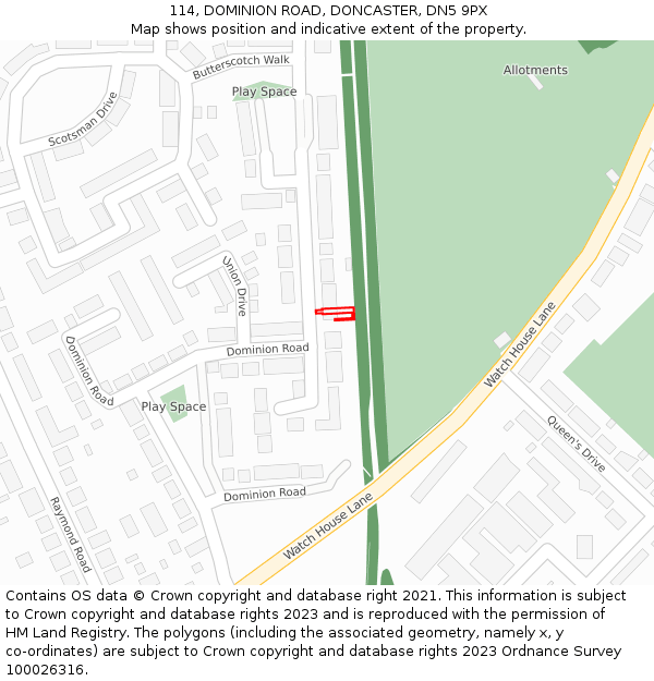 114, DOMINION ROAD, DONCASTER, DN5 9PX: Location map and indicative extent of plot