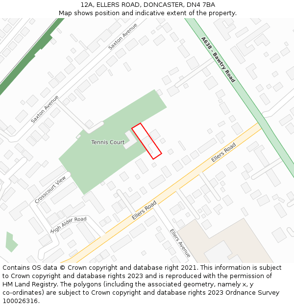 12A, ELLERS ROAD, DONCASTER, DN4 7BA: Location map and indicative extent of plot