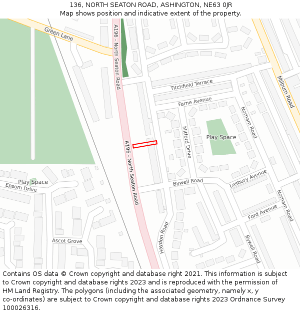 136, NORTH SEATON ROAD, ASHINGTON, NE63 0JR: Location map and indicative extent of plot