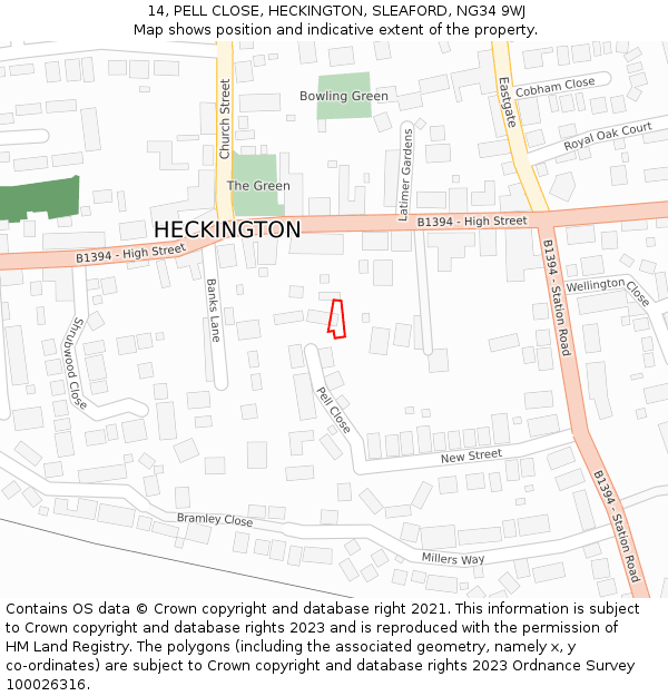 14, PELL CLOSE, HECKINGTON, SLEAFORD, NG34 9WJ: Location map and indicative extent of plot