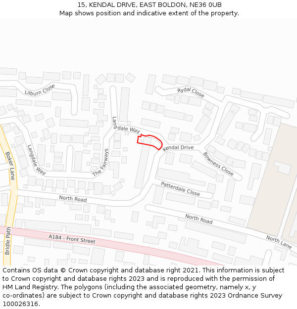 15, KENDAL DRIVE, EAST BOLDON, NE36 0UB: Location map and indicative extent of plot
