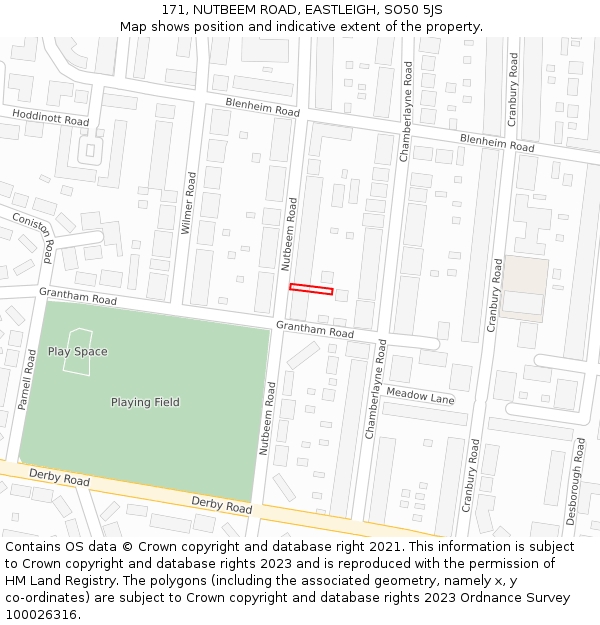171, NUTBEEM ROAD, EASTLEIGH, SO50 5JS: Location map and indicative extent of plot