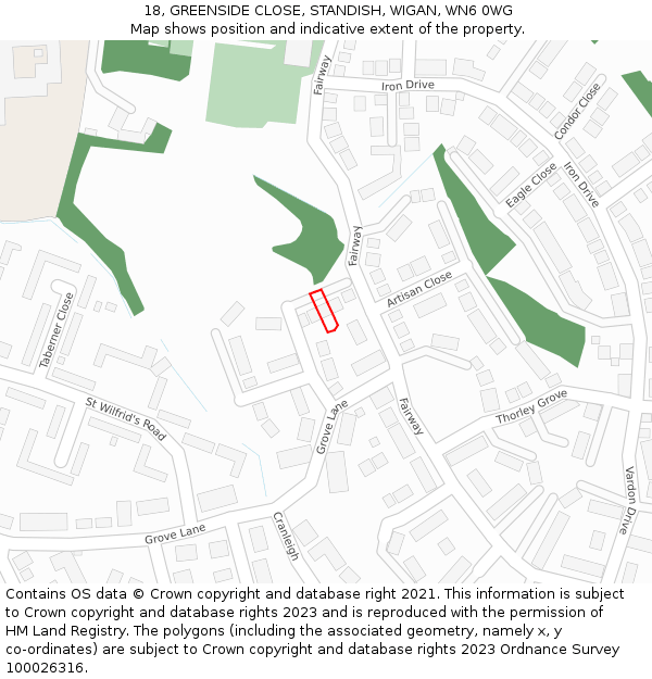 18, GREENSIDE CLOSE, STANDISH, WIGAN, WN6 0WG: Location map and indicative extent of plot
