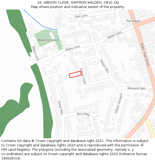 19, GIBSON CLOSE, SAFFRON WALDEN, CB10 1AJ: Location map and indicative extent of plot