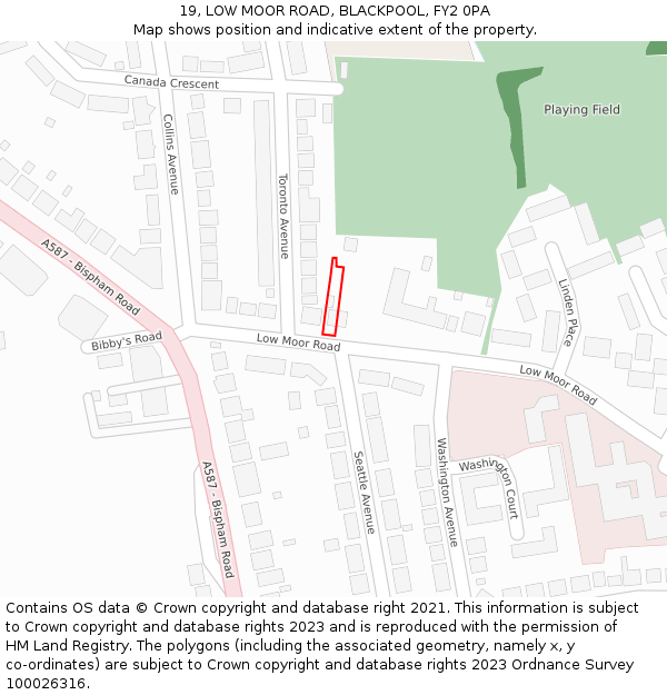 19, LOW MOOR ROAD, BLACKPOOL, FY2 0PA: Location map and indicative extent of plot