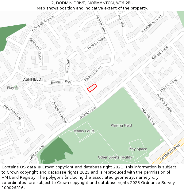 2, BODMIN DRIVE, NORMANTON, WF6 2RU: Location map and indicative extent of plot